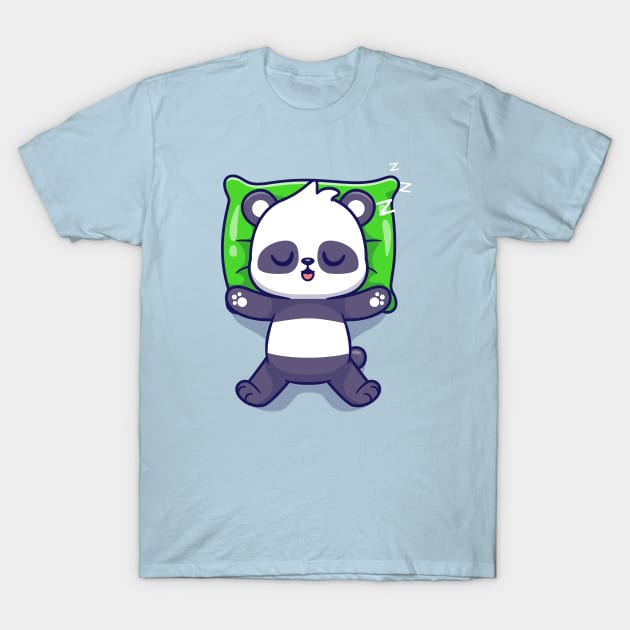 Cute Panda Sleeping On Pillow Cartoon T-Shirt by Catalyst Labs